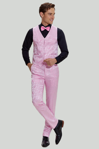 Roze Jacquard Satijn sjaal Revers 3 Delige Heren Prom Suits