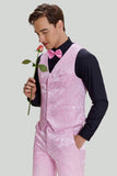 Roze Jacquard Satijn sjaal Revers 3 Delige Heren Prom Suits