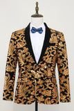 Heren Blazer Slim Fit Solid One Button Business Gold Suit Jacket