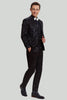 Afbeelding in Gallery-weergave laden, Heren Zwart 3-delig Jacquard Jas Vest Broek Pak