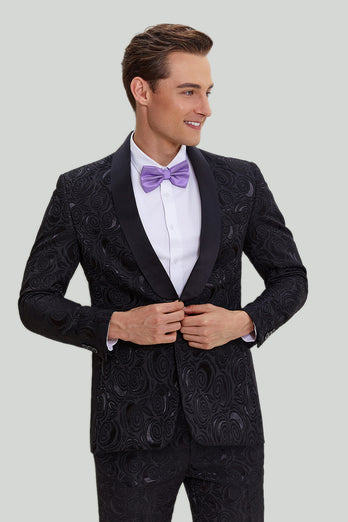 Heren Zwarte 2-delige Jacquard One Button Fit Suit Set