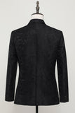 Zwarte Jacquard Satijn Gekerf Heren Blazer