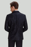 Zwarte Jacquard Satijn Gekerfde Revers Blazer