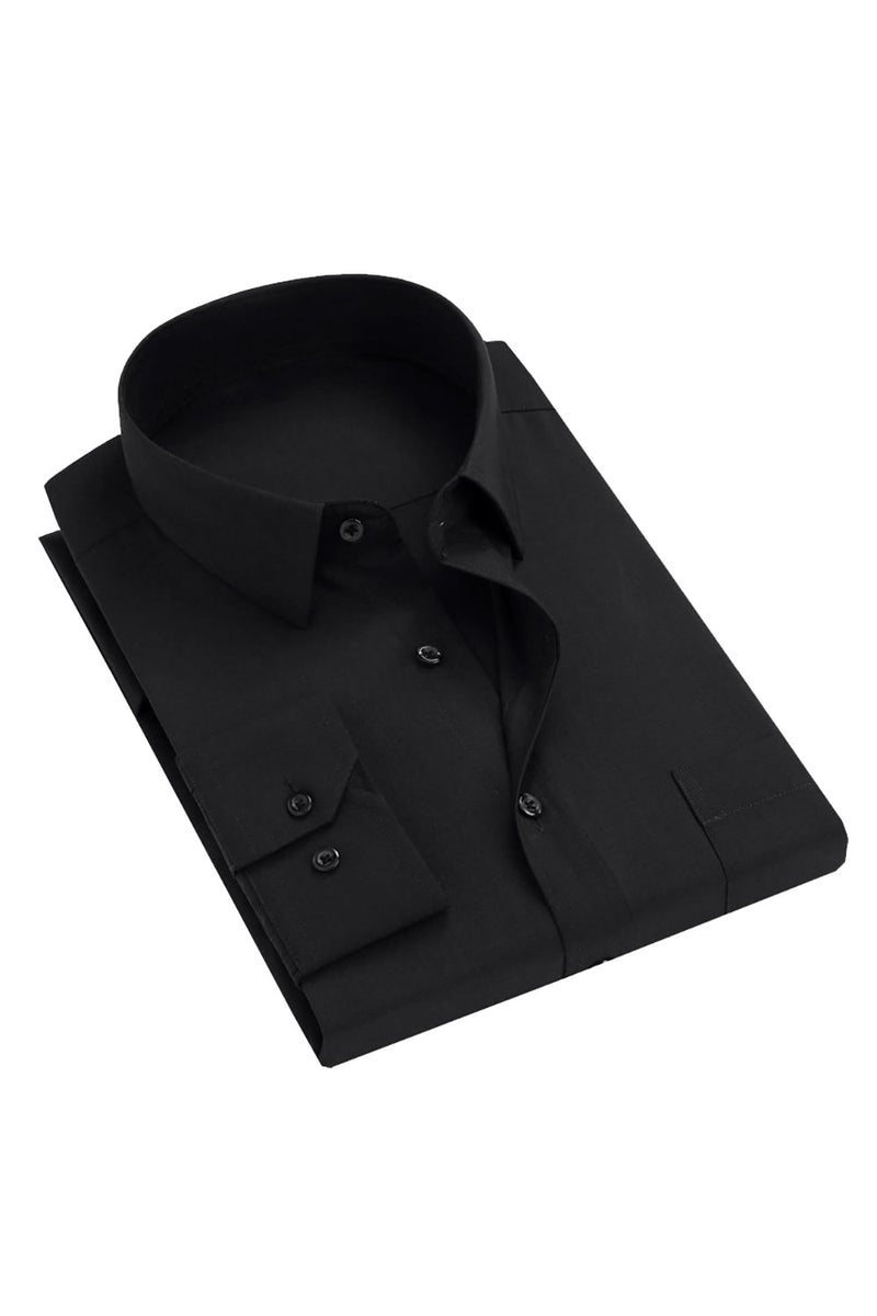 Afbeelding in Gallery-weergave laden, Heren zwart massief lange mouwen pak shirt