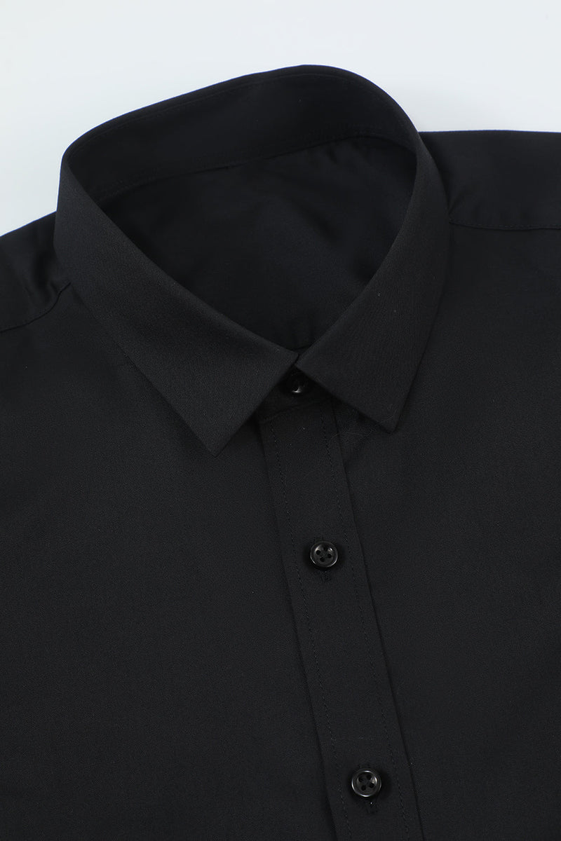 Afbeelding in Gallery-weergave laden, Heren zwart massief lange mouwen pak shirt