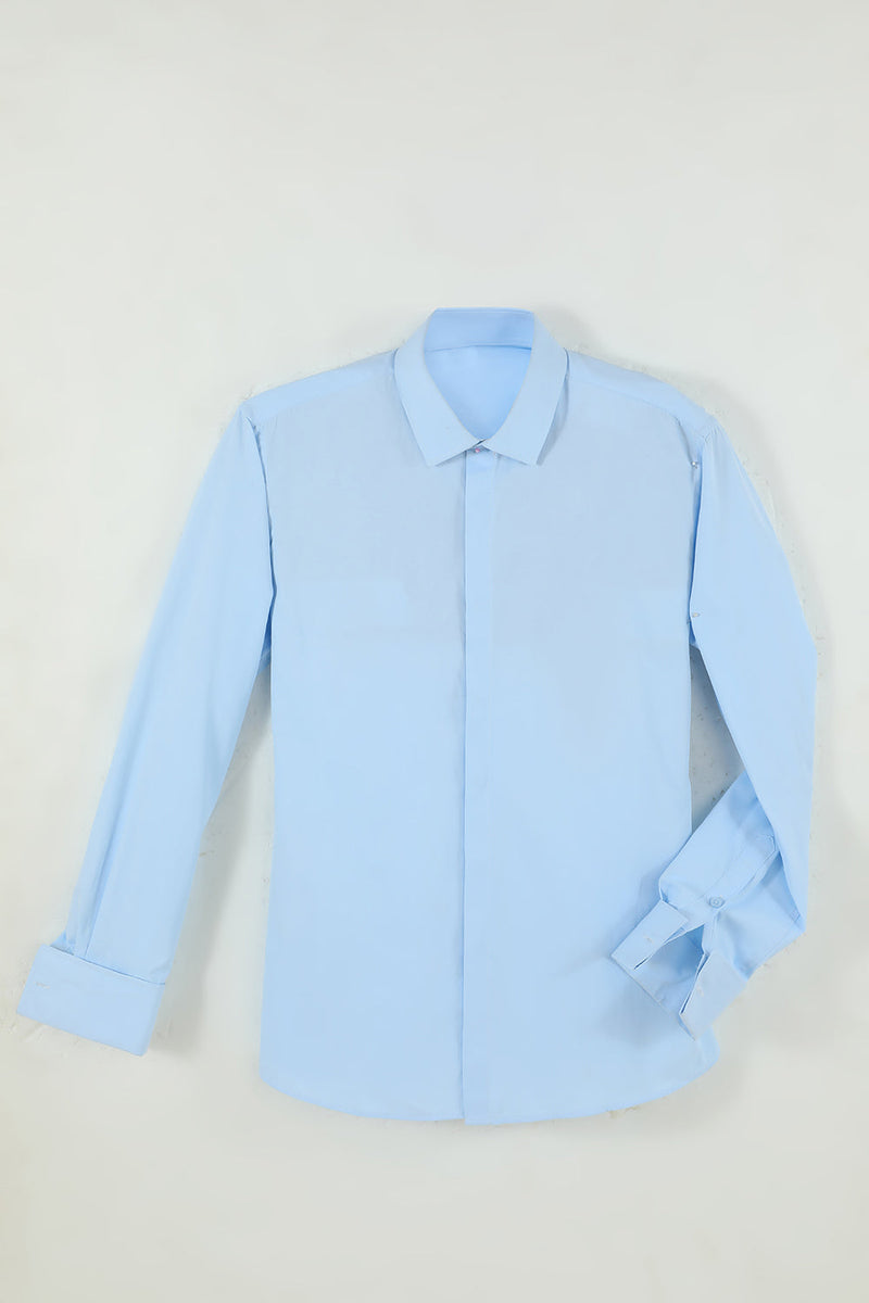 Afbeelding in Gallery-weergave laden, Heren lichtblauwe kraag effen lange mouwen jurk shirt