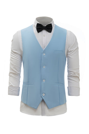 Lichtblauw Single Breasted Shawl Revers Heren Pak Vest