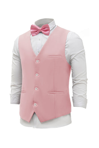 Roze Single Breasted Shawl Revers Heren Pak Vest