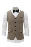 Kaki Solid Single Breasted Shawl Revers Heren Pak Vest