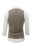 Kaki Solid Single Breasted Shawl Revers Heren Pak Vest