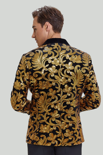 Gouden Heren Blazer Slim Fit Solid One Button Business Suit Jacket