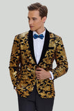 Heren Blazer Slim Fit Solid One Button Business Gold Suit Jacket