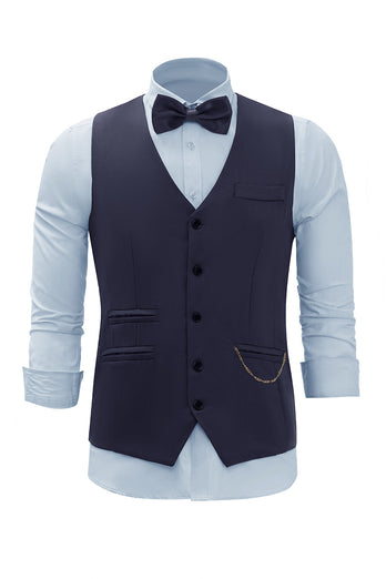 Zwart Single Breasted Heren vest met shirt accessoires set