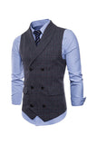 Grijze Pinstripe Double Breasted Shawl Revers Heren Pak Vest