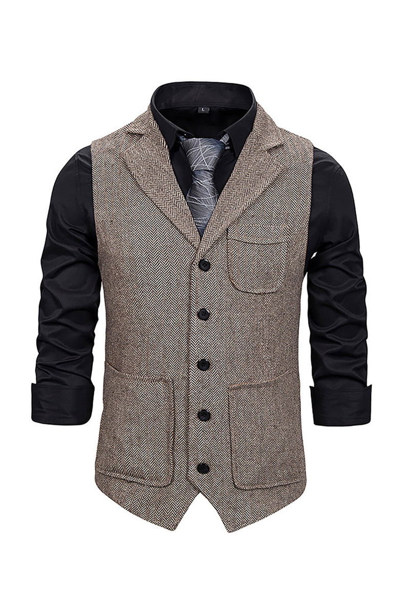 Afbeelding in Gallery-weergave laden, Bruin Tweed Single Breasted Gekerf Heren Pak Vest