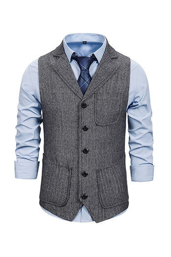 Bruin Tweed Single Breasted Gekerf Heren Pak Vest