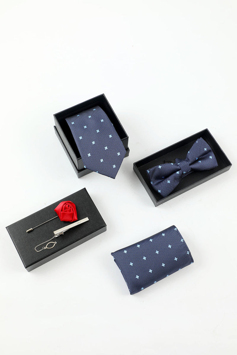 Afbeelding in Gallery-weergave laden, Marine Heren 5-delige accessoire set stropdas en vlinderdas pocket vierkante bloem revers pin tie clip