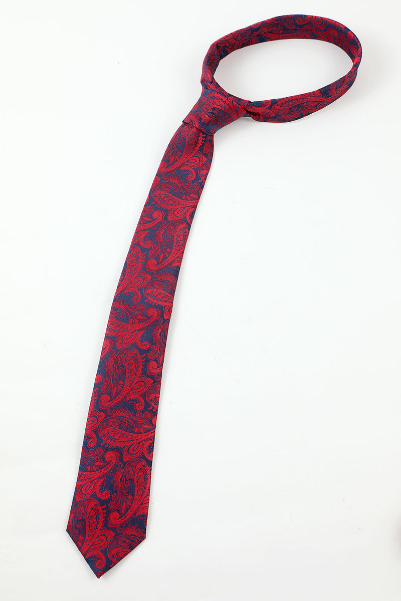 Afbeelding in Gallery-weergave laden, Bourgondische Jacquard Heren 5-delige Accessoire Set Tie en Vlinderdas Pocket Vierkante Bloem Revers Pin Tie Clip