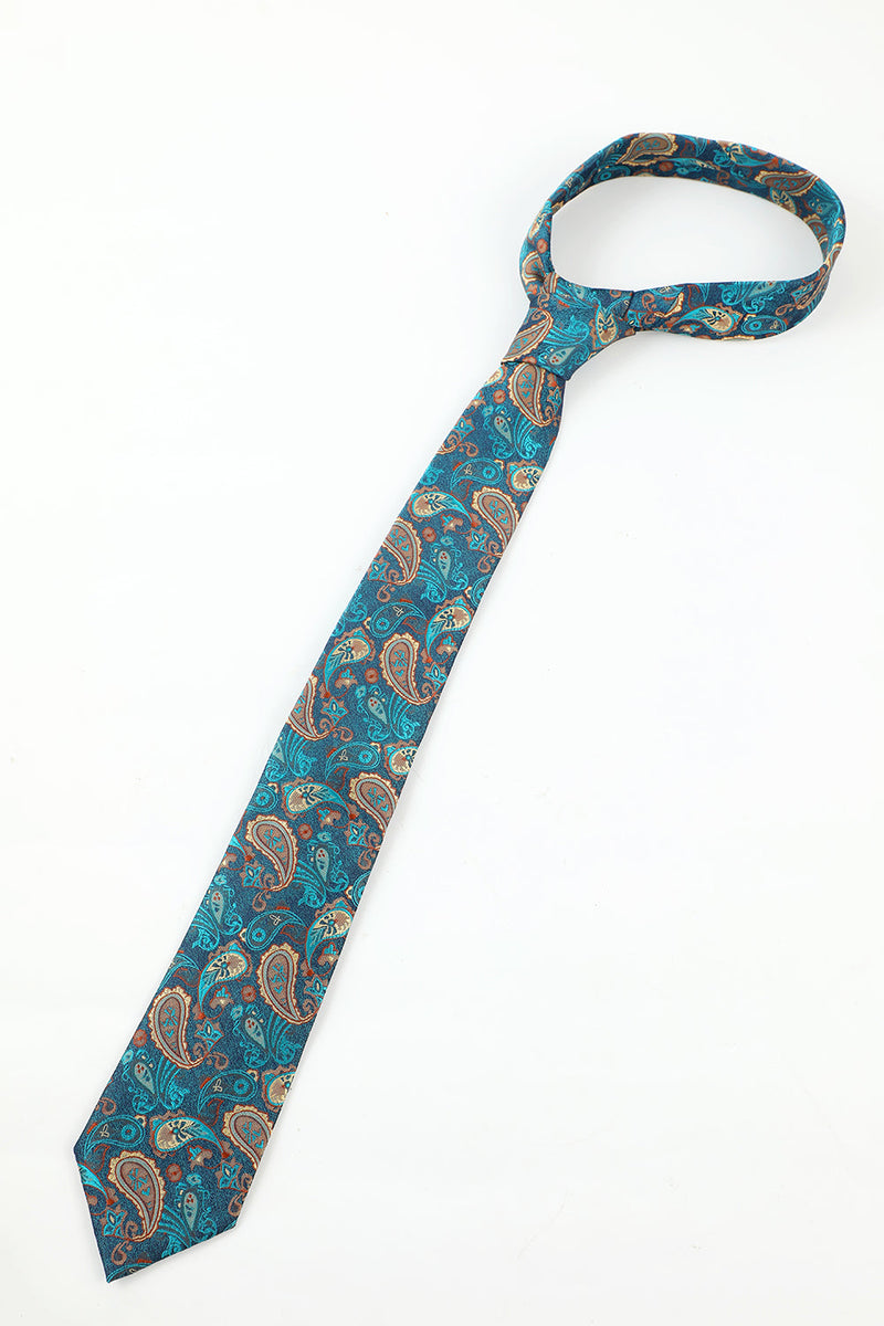 Afbeelding in Gallery-weergave laden, Lake Blue Jacquard Heren 5-delige accessoire set stropdas en vlinderdas pocket vierkante bloem revers pin tie clip