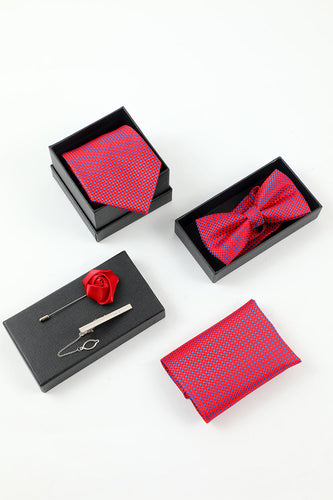 Fuchsia Heren 5-delige Accessoire Set Tie en Vlinderdas Pocket Vierkante Bloem Revers Pin Tie Clip