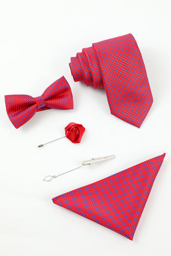 Fuchsia Heren 5-delige Accessoire Set Tie en Vlinderdas Pocket Vierkante Bloem Revers Pin Tie Clip