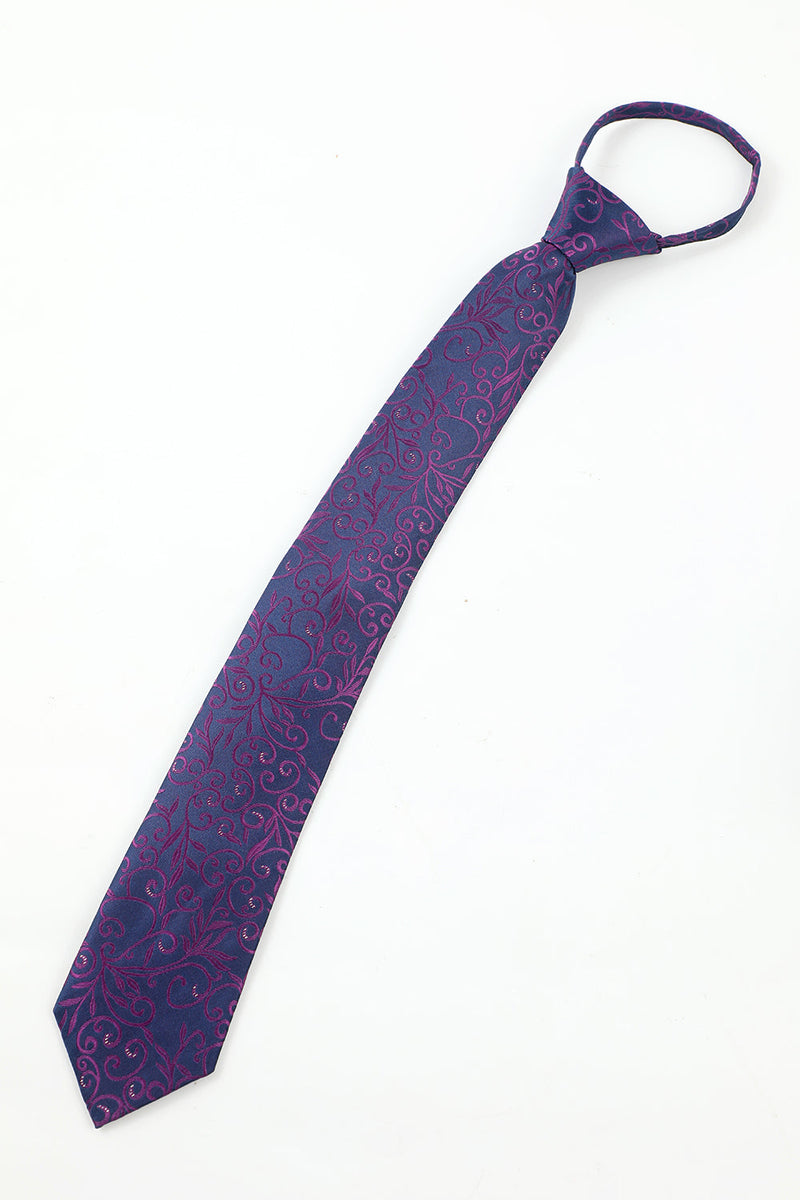Afbeelding in Gallery-weergave laden, Paarse Jacquard Heren 5-delige Accessoire Set Tie en Vlinderdas Pocket Vierkante Bloem Revers Pin Tie Clip