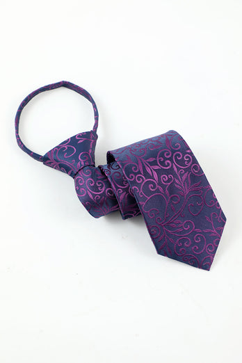 Paarse Jacquard Heren 5-delige Accessoire Set Tie en Vlinderdas Pocket Vierkante Bloem Revers Pin Tie Clip