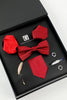Afbeelding in Gallery-weergave laden, Rode Heren Accessoire Set Tie en Vlinderdas Twee Pocket Vierkante Revers Pin Tie Clip Manchetknopen