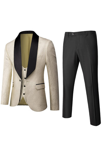 Witte Jacquard Heren 3 Delige Prom Suits
