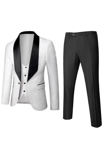 Witte Jacquard Heren 3 Delige Prom Suits