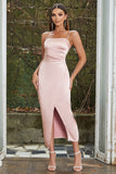 Dusty Rose Spaghetti Bandjes Wrap Cocktailjurk met Split
