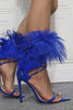 Afbeelding in Gallery-weergave laden, Royal Blue Feather Puntige Teen Stiletto Sandalen
