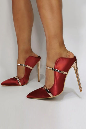 Bordeauxrode stiletto stevige puntige neus schoenen