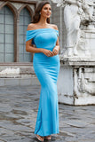 Lichtblauw Off the Shoulder Mermaid Long Galajurk