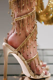 Golden Sparkly Strappy Sandalen met hoge hakken en kwastje