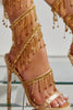 Afbeelding in Gallery-weergave laden, Golden Sparkly Strappy Sandalen met hoge hakken en kwastje