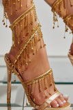 Golden Sparkly Strappy Sandalen met hoge hakken en kwastje