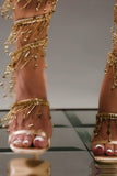 Golden Sparkly Strappy Sandalen met hoge hakken en kwastje