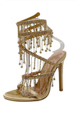 Golden Sparkly Strappy Sandalen met hoge hakken en kwastje