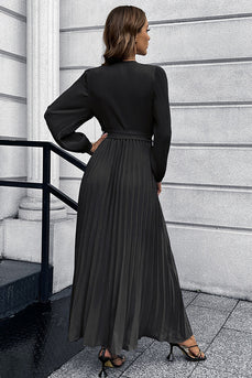 Zwarte casual jurk met lange mouwen en sjerp