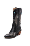 Zwart borduurwerk Mid Calf Chunky Heel Western Boots