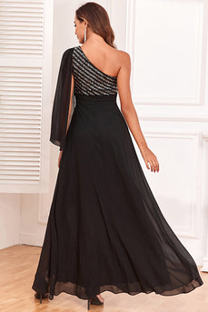 Sprankelende One Shoulder Black formele jurk met pailletten