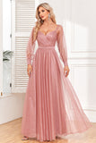 Dusty Rose A-lijn galajurk met lange mouwen