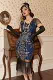 Blauwe 1920 Retro Pailletten Jurk