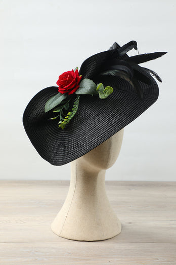 Zwarte hoed met bloem