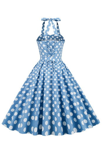 Halter Blue Polka Dots jaren 1950 Jurk