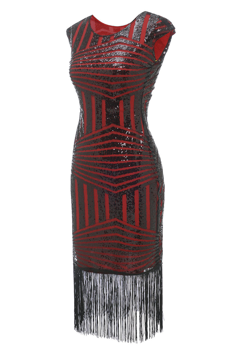 Afbeelding in Gallery-weergave laden, Rode ronde hals 1920s Flapper Jurk