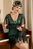 Donkergroene Grote maat 1920s Gatsby Jurk