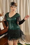 Donkergroene Grote maat 1920s Gatsby Jurk