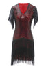 Afbeelding in Gallery-weergave laden, Zwart Rood V Hals 1920s Party Dress